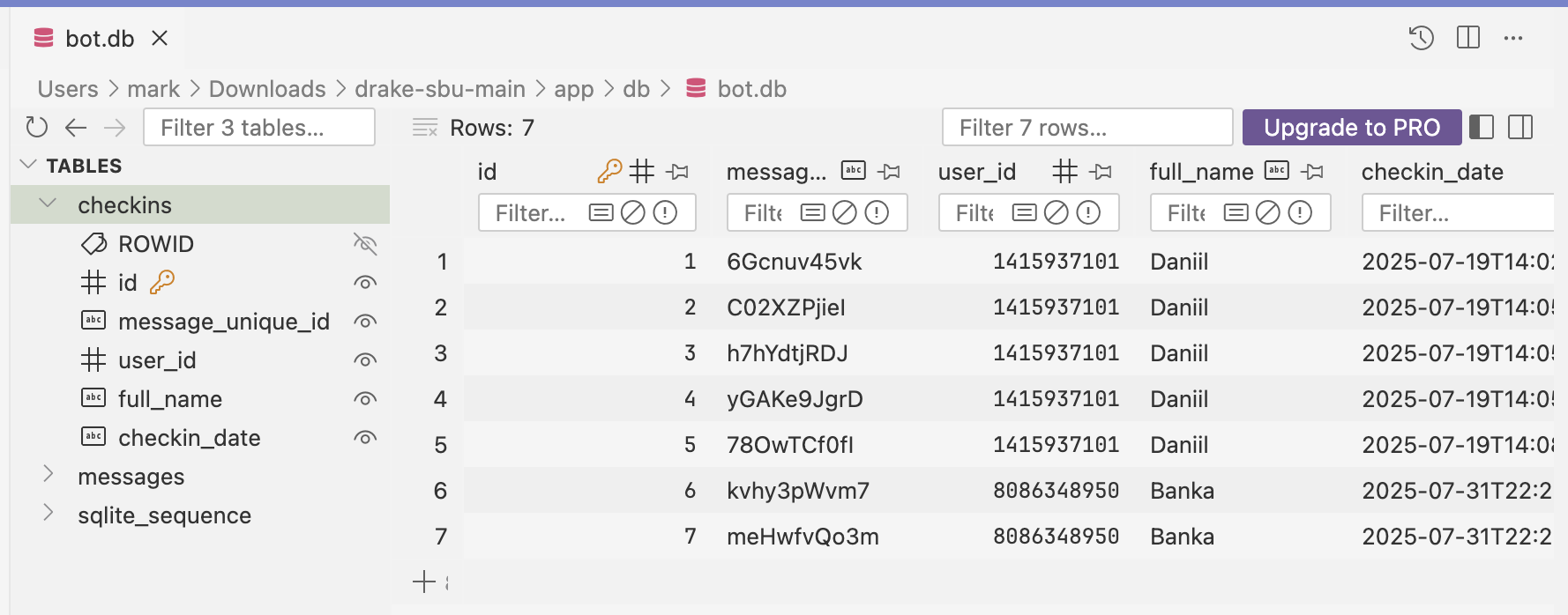 SQLite Viewer Example